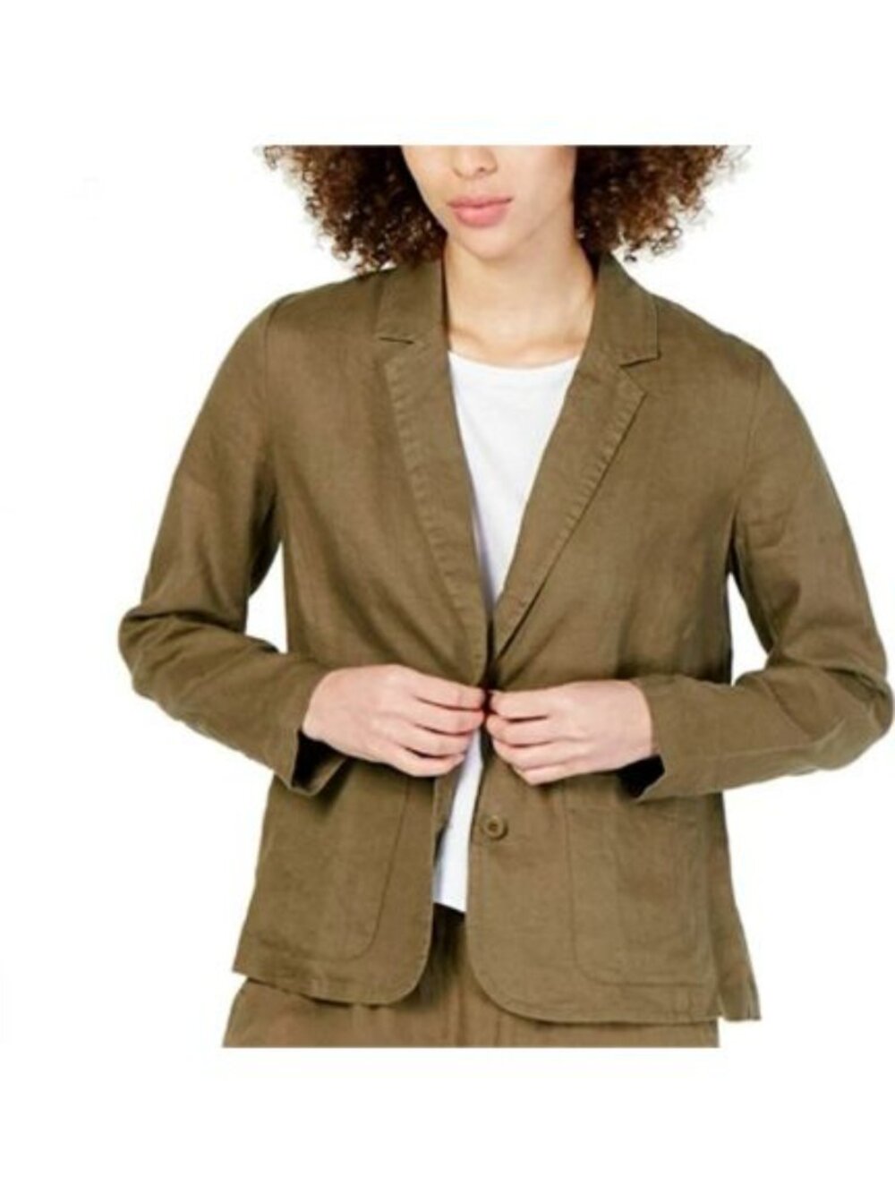 Eileen Fisher Olive Green Organic Linen Shaped Blazer